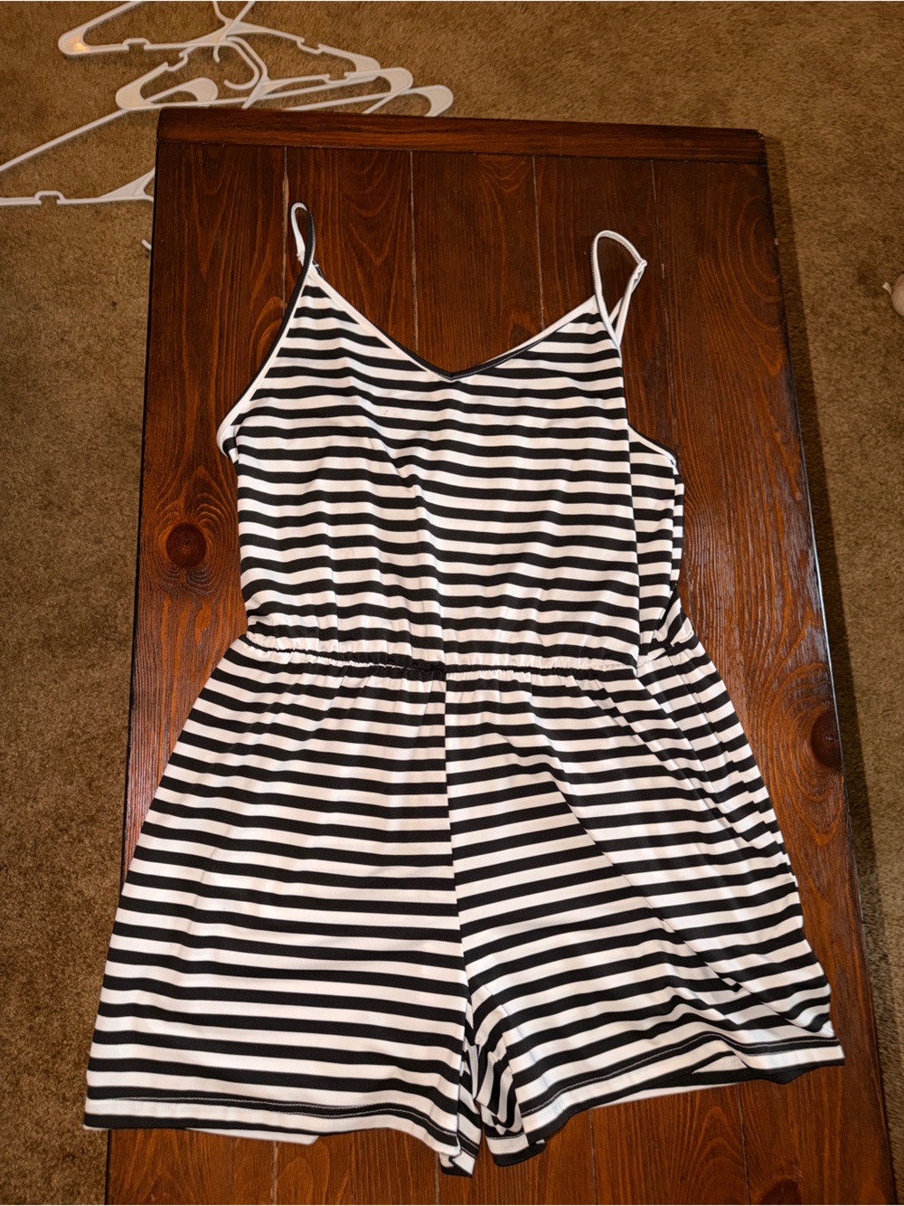 SHEIN Black & White Striped Spaghetti‑Strap Romper